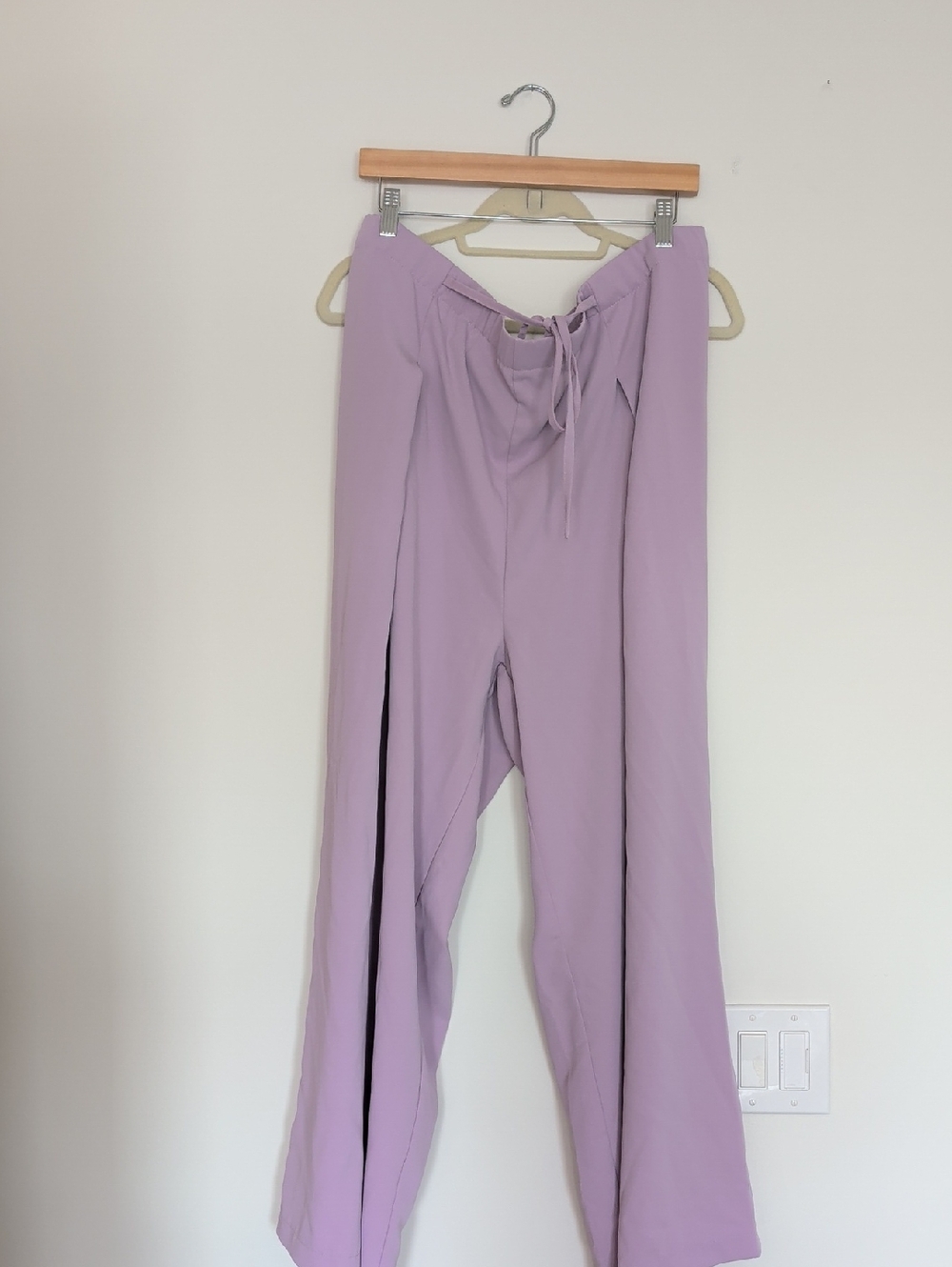 Wide Leg Lavender Pants with Drawstring Waist